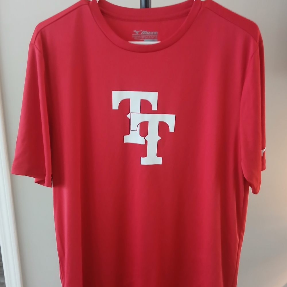 Mizuno Red Short Sleeve Performance Tee with White TF Logo